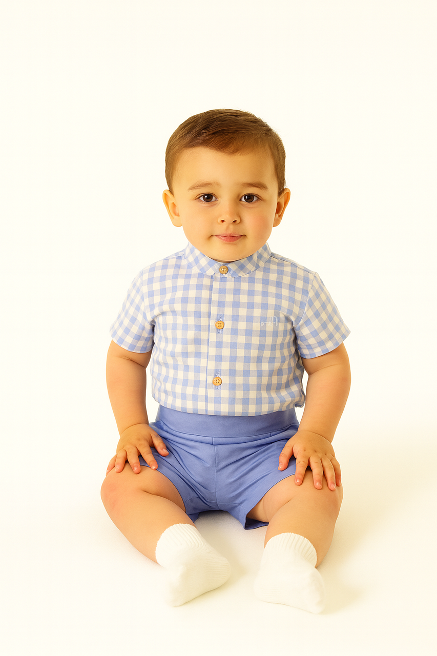 Conjunto cuadros med y short azul