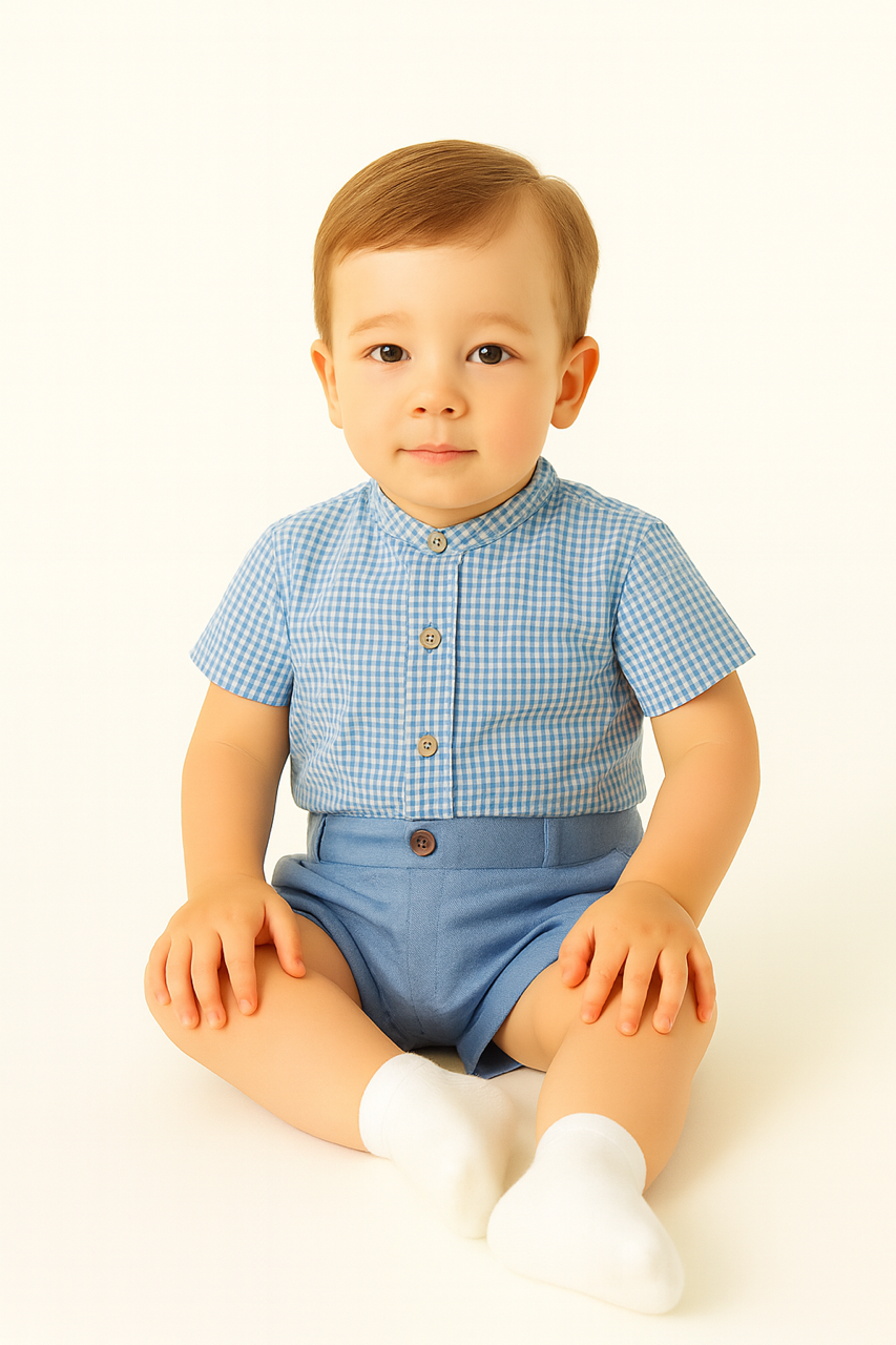 Conjunto cuadros peq azul y short azul