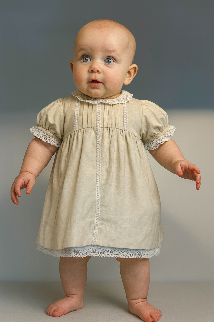 Vestido lino con tiras bordadas