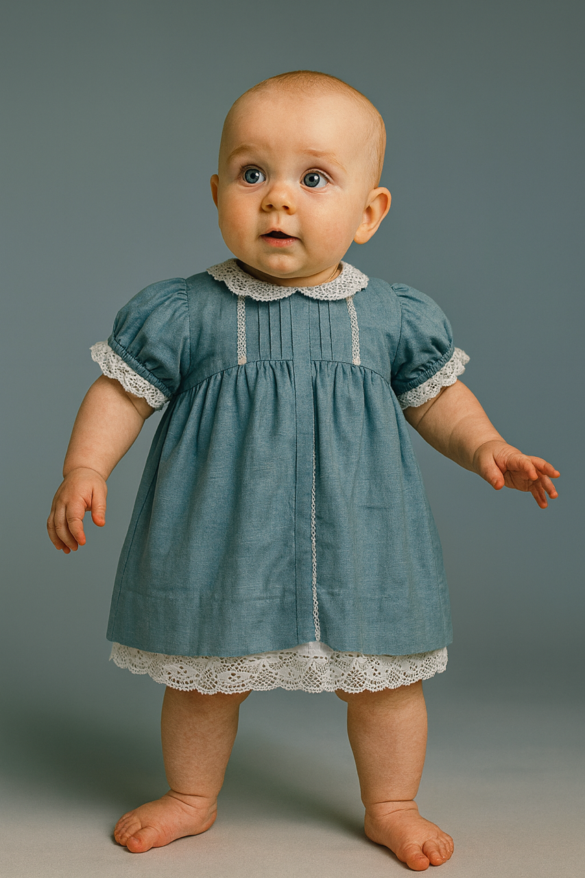 Vestido lino con tiras bordadas