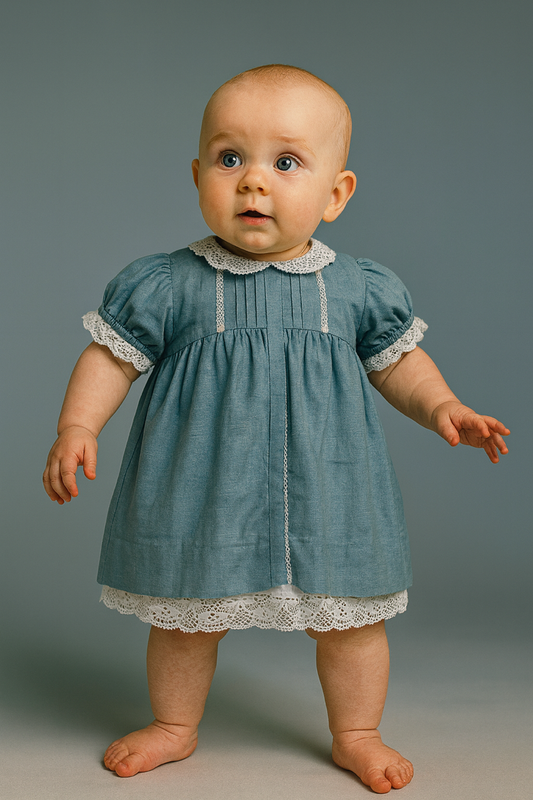 Vestido lino con tiras bordadas