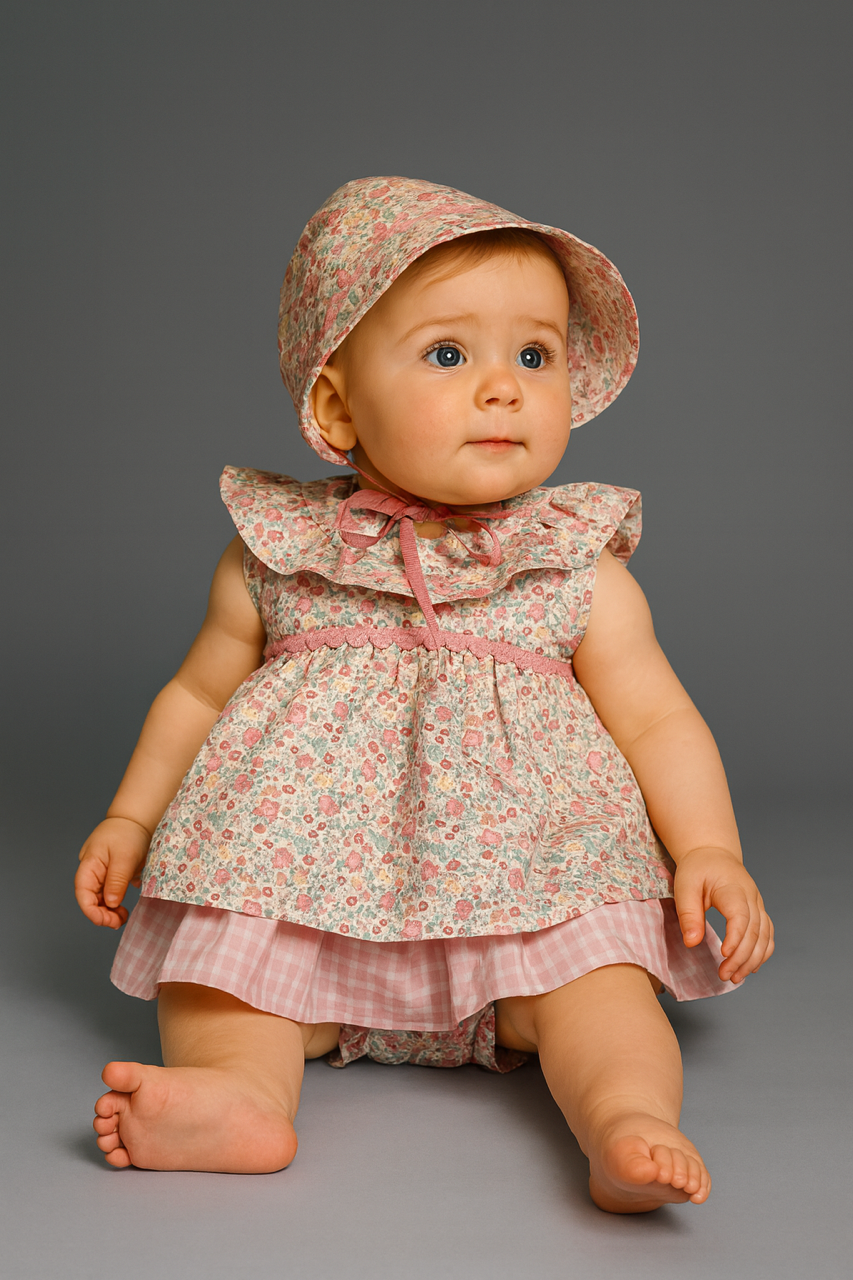 Vestido Jesusin flores + gorro