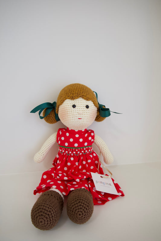 Muñequita tejida - vestido rojo